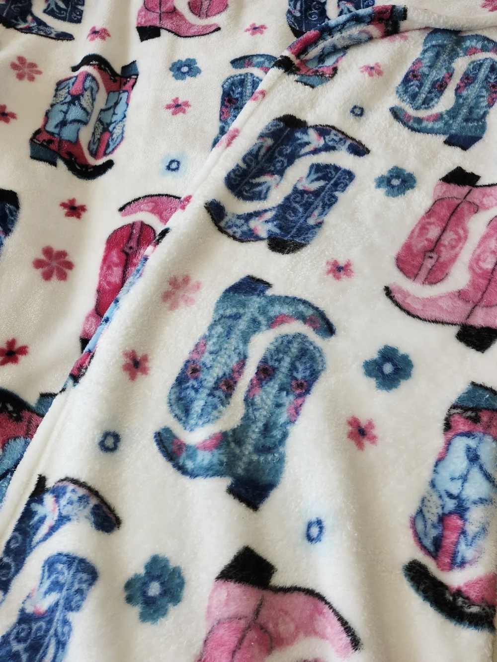 Western Cowgirl Cowboy Boots Plush Blanket Pink Teal Blue Floral Coquette Soft